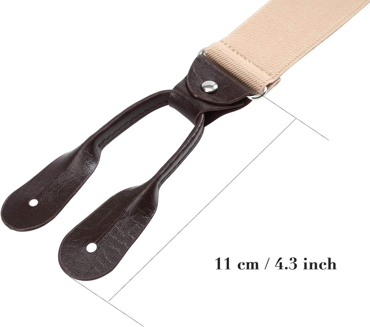 Mens Brown Button End Suspenders - Adjustable Elastic Y Shape Tuxedo Suspender