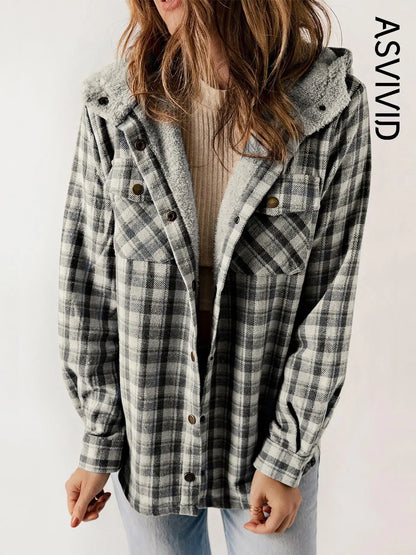 Plaid Hooded Casual Outerwear