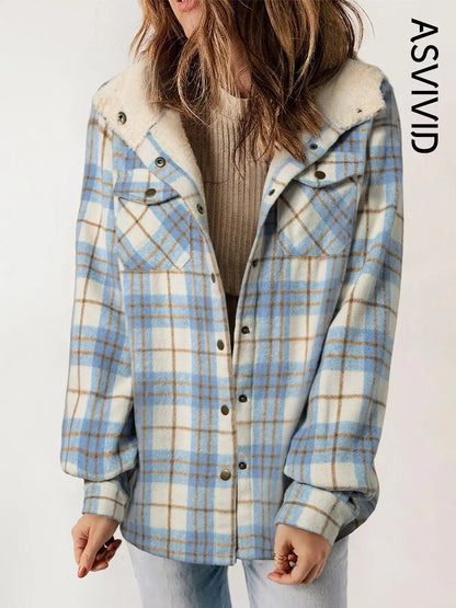 Plaid Hooded Casual Outerwear