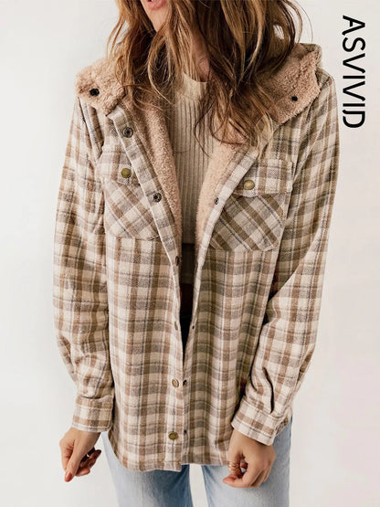 Plaid Hooded Casual Outerwear