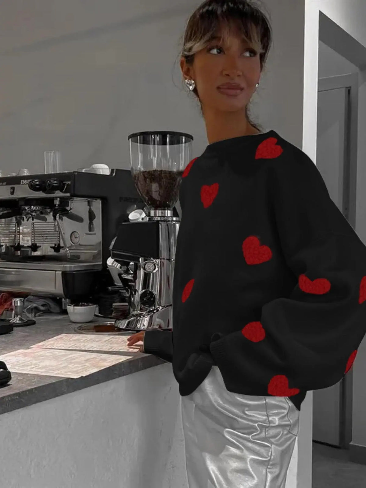 Printed Heart Knitted Sweater