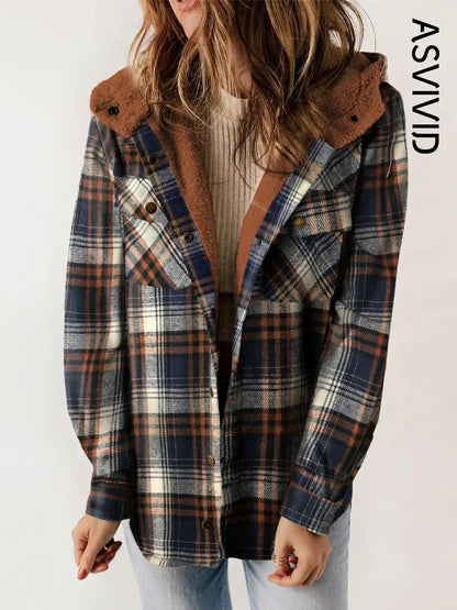 Plaid Hooded Casual Outerwear