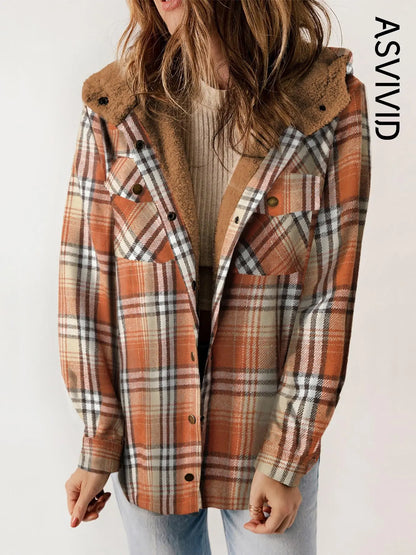Plaid Hooded Casual Outerwear